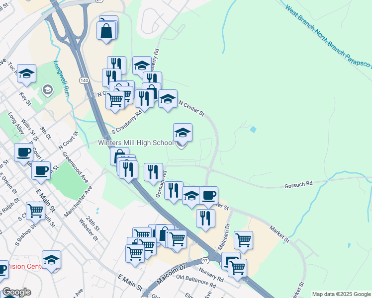 map of restaurants, bars, coffee shops, grocery stores, and more near 560 Gorsuch Road in Westminster