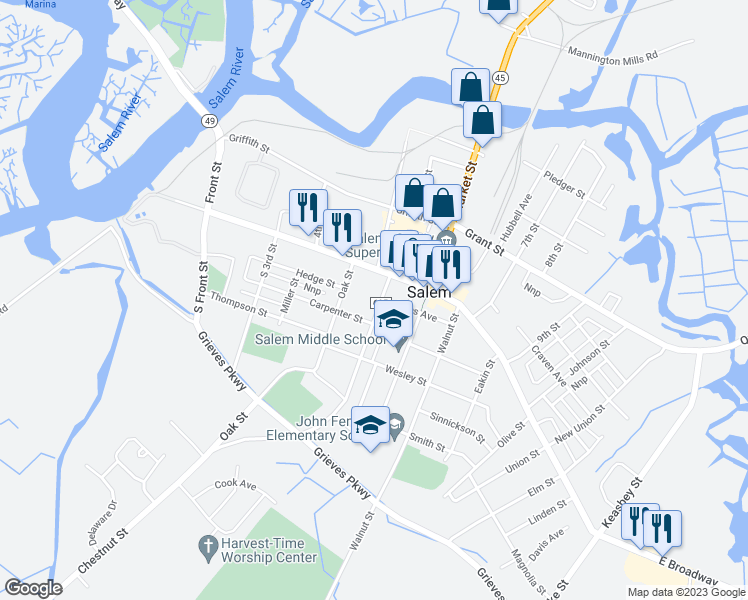 map of restaurants, bars, coffee shops, grocery stores, and more near 9 Chestnut Street in Salem