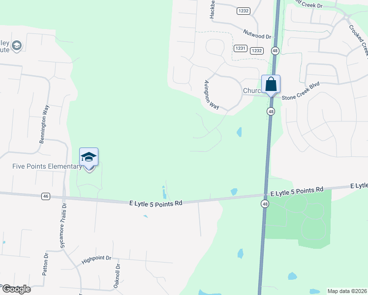 map of restaurants, bars, coffee shops, grocery stores, and more near 1056 East Lytle 5 Points Road in Centerville