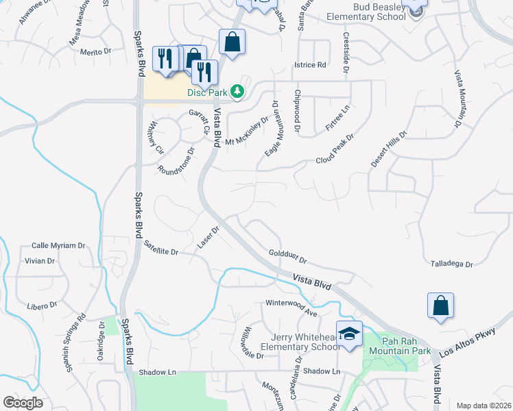 map of restaurants, bars, coffee shops, grocery stores, and more near 1479 Serendipity Court in Sparks