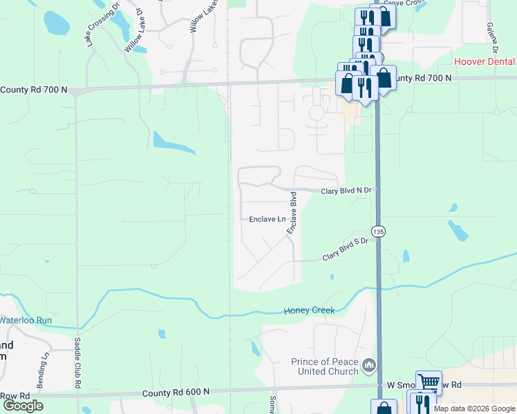 map of restaurants, bars, coffee shops, grocery stores, and more near 3381 Enclave Crossing in Greenwood