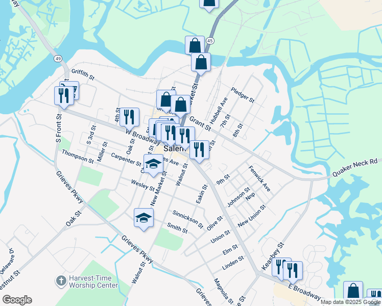 map of restaurants, bars, coffee shops, grocery stores, and more near 205 7th Street in Salem