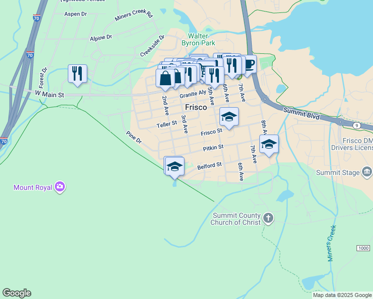 map of restaurants, bars, coffee shops, grocery stores, and more near 219 Pitkin Street in Frisco
