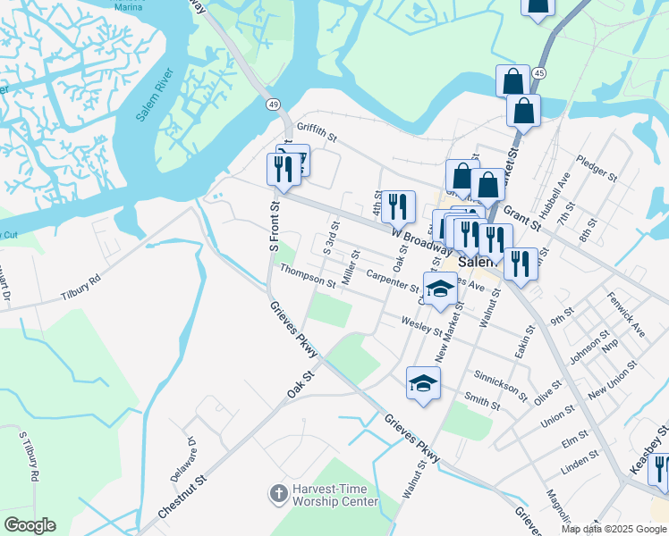 map of restaurants, bars, coffee shops, grocery stores, and more near 93 Carpenter Street in Salem
