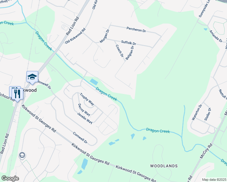 map of restaurants, bars, coffee shops, grocery stores, and more near 97 North Dragon Drive in Bear