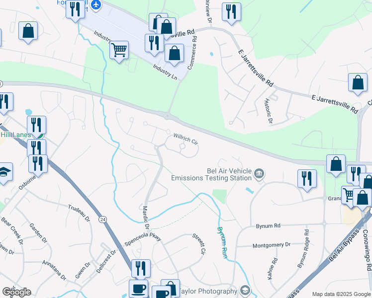 map of restaurants, bars, coffee shops, grocery stores, and more near 311 Willrich Circle in Forest Hill