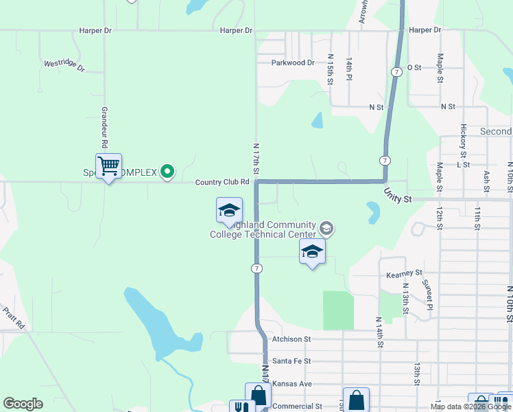 map of restaurants, bars, coffee shops, grocery stores, and more near 825 North 17th Street in Atchison
