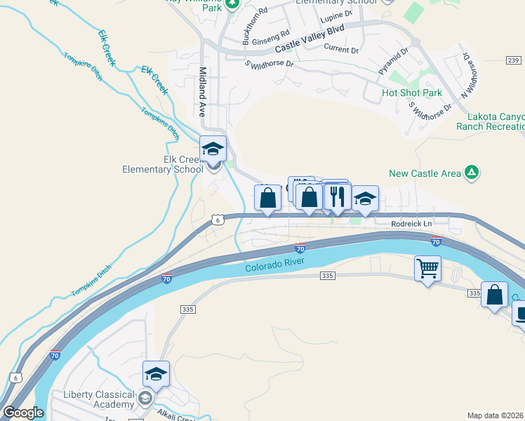 map of restaurants, bars, coffee shops, grocery stores, and more near 732 W Main St in New Castle