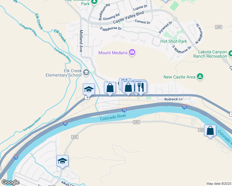 map of restaurants, bars, coffee shops, grocery stores, and more near in New Castle