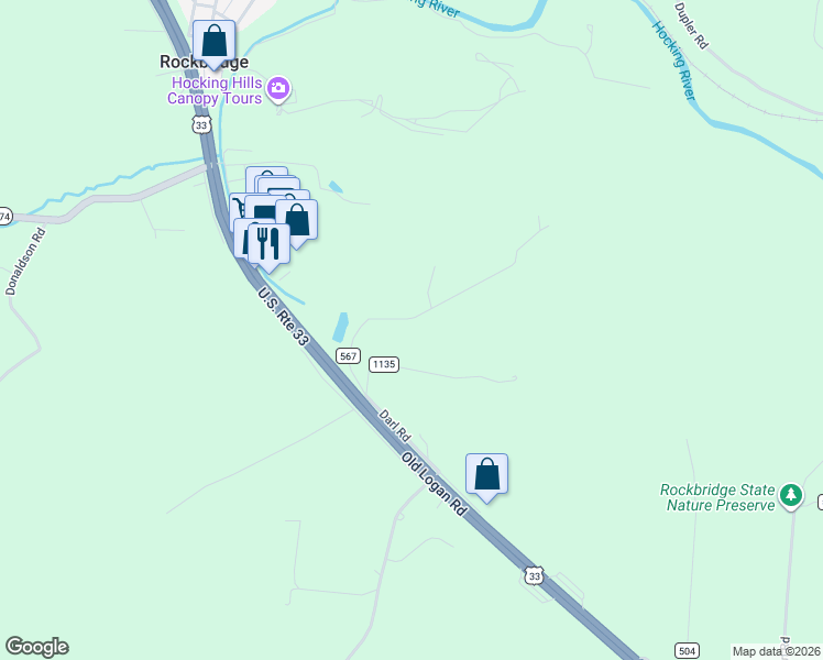 map of restaurants, bars, coffee shops, grocery stores, and more near 27162 Stuart Road in Rockbridge