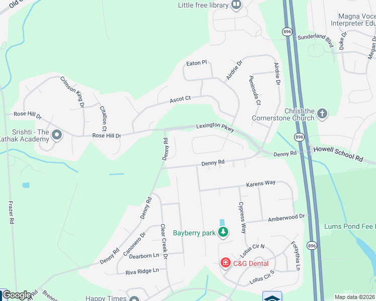 map of restaurants, bars, coffee shops, grocery stores, and more near 25 Pegasus Place in Bear