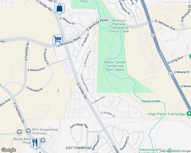 map of restaurants, bars, coffee shops, grocery stores, and more near 7980 South Kittredge Way in Englewood