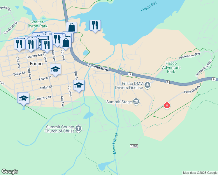 map of restaurants, bars, coffee shops, grocery stores, and more near 107 Bobwhite Way in Frisco