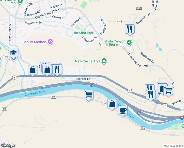 map of restaurants, bars, coffee shops, grocery stores, and more near 510 East Main Street in New Castle