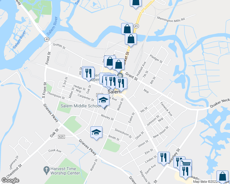map of restaurants, bars, coffee shops, grocery stores, and more near in Salem
