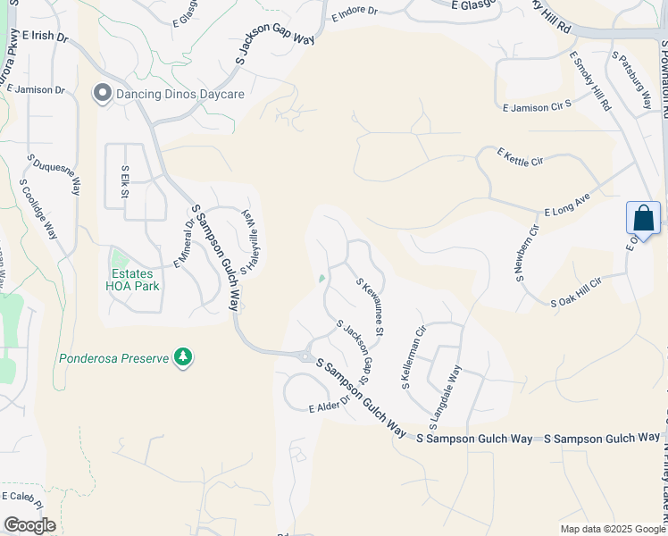 map of restaurants, bars, coffee shops, grocery stores, and more near 8251 South Jackson Gap Court in Aurora