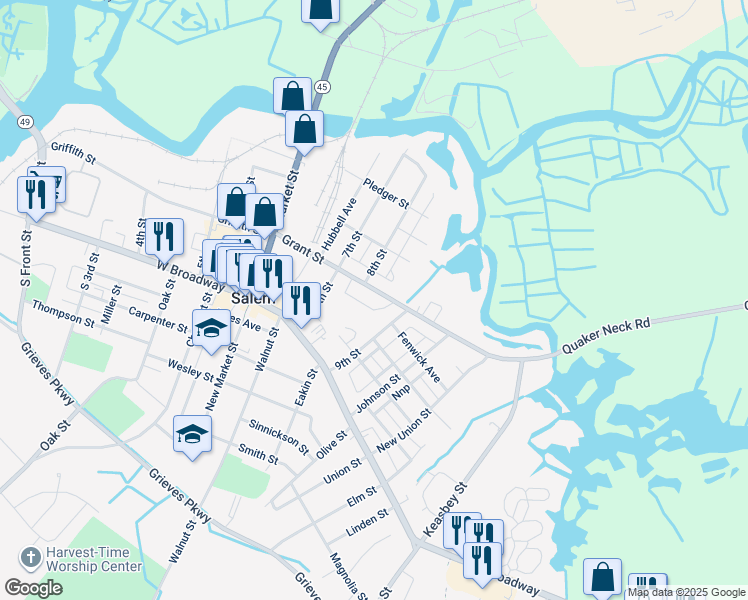 map of restaurants, bars, coffee shops, grocery stores, and more near 155 Grant Street in Salem