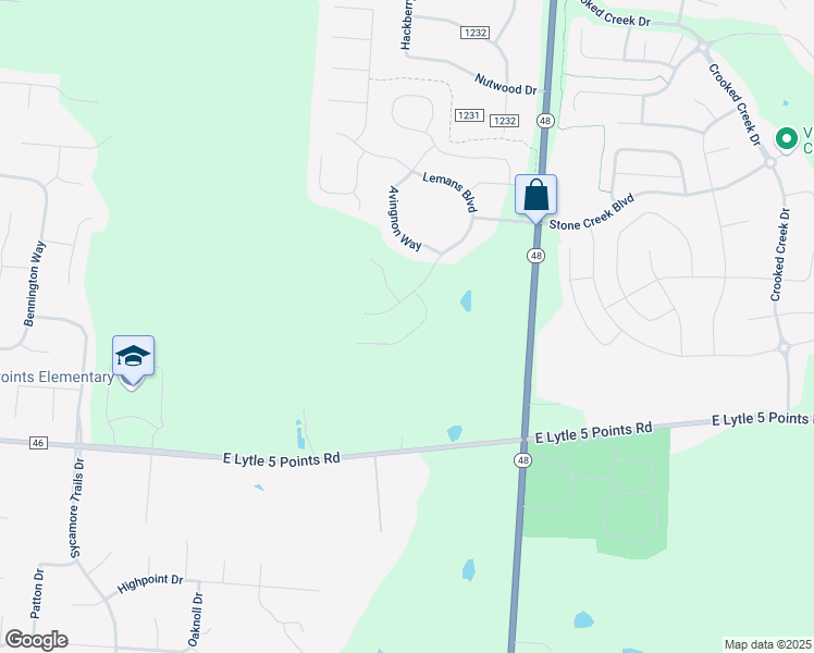 map of restaurants, bars, coffee shops, grocery stores, and more near 1056 East Lytle 5 Points Road in Centerville