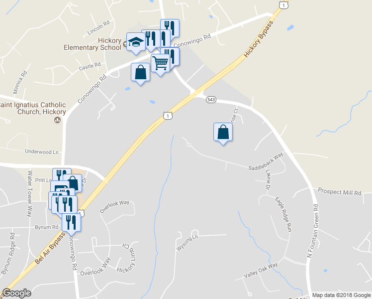 map of restaurants, bars, coffee shops, grocery stores, and more near 1007 Saddleback Way in Bel Air