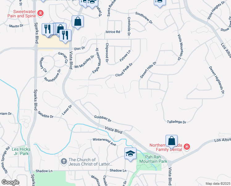 map of restaurants, bars, coffee shops, grocery stores, and more near 1565 Cantinia Drive in Sparks