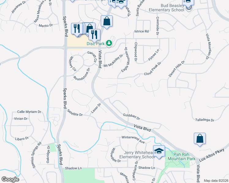 map of restaurants, bars, coffee shops, grocery stores, and more near 1479 Serendipity Court in Sparks