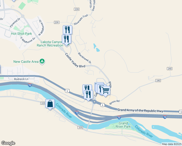 map of restaurants, bars, coffee shops, grocery stores, and more near 170 Castle Ridge Drive in New Castle