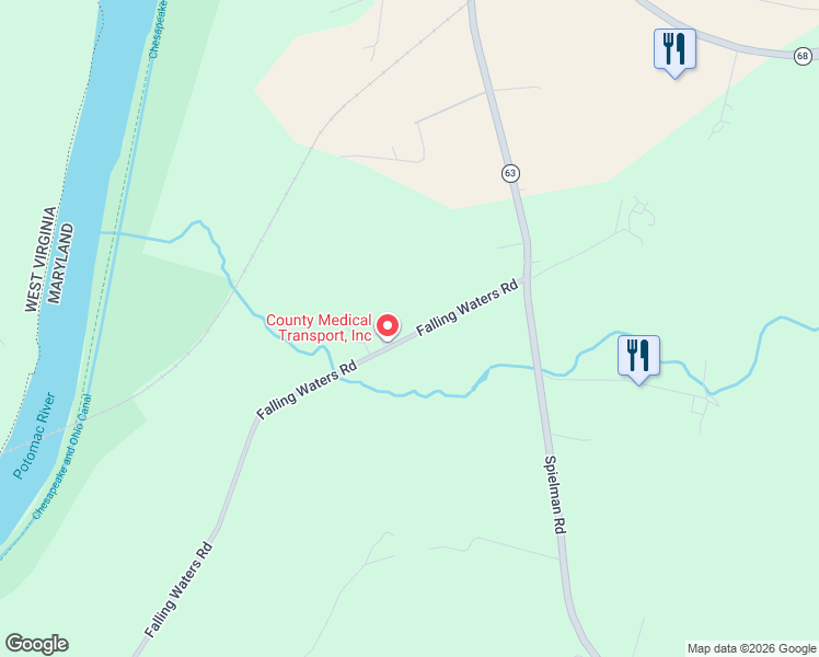 map of restaurants, bars, coffee shops, grocery stores, and more near 15906 Falling Waters Road in Williamsport