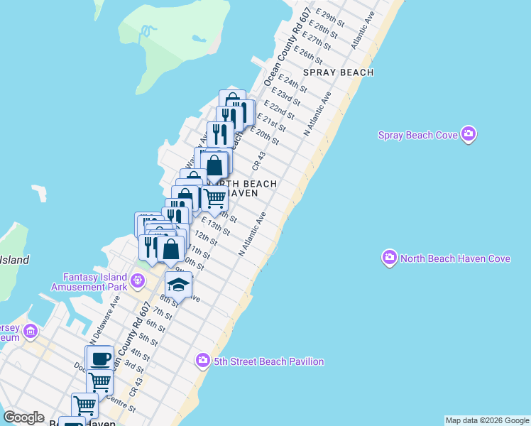 map of restaurants, bars, coffee shops, grocery stores, and more near 1411 Atlantic Avenue in Long Beach