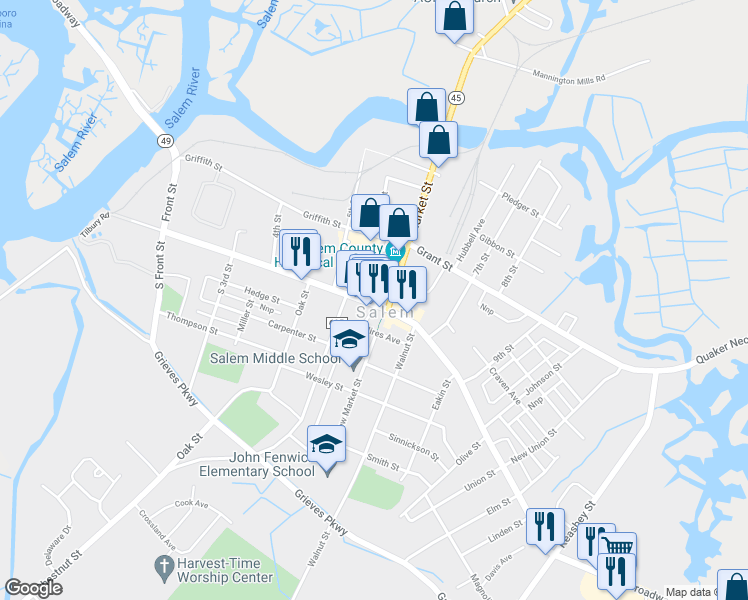 map of restaurants, bars, coffee shops, grocery stores, and more near 152 West Broadway in Salem