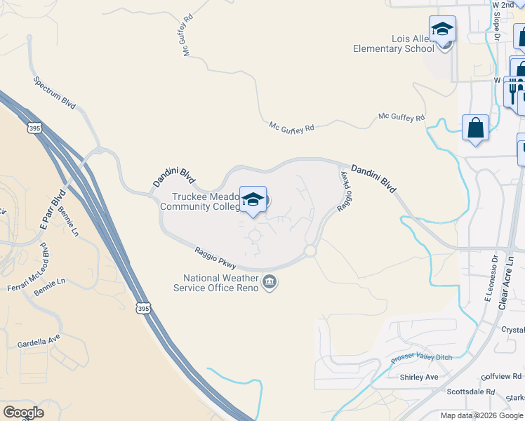 map of restaurants, bars, coffee shops, grocery stores, and more near 7000 Dandini Boulevard in Reno