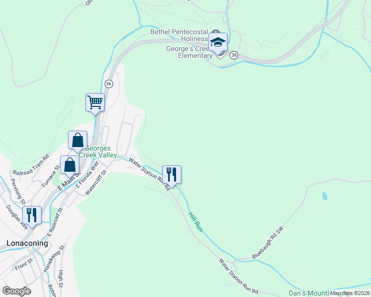 map of restaurants, bars, coffee shops, grocery stores, and more near in Lonaconing