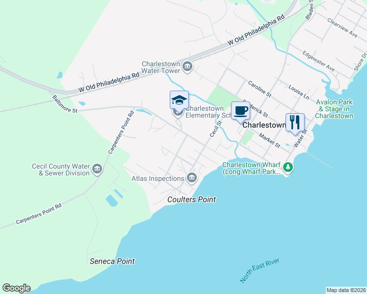 map of restaurants, bars, coffee shops, grocery stores, and more near 216 South Ogle Street in Charlestown