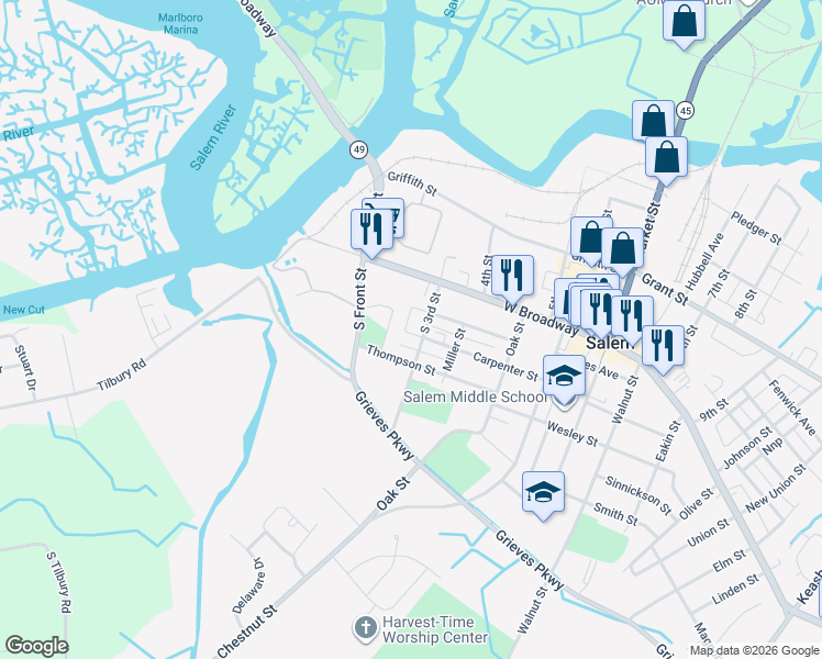 map of restaurants, bars, coffee shops, grocery stores, and more near 94 Long Lane in Salem