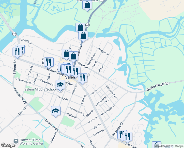 map of restaurants, bars, coffee shops, grocery stores, and more near 236 Grant Street in Salem