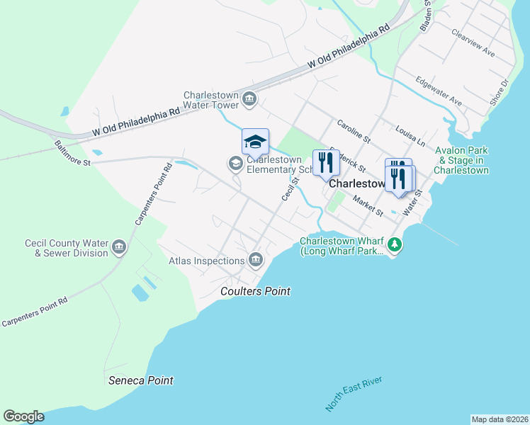 map of restaurants, bars, coffee shops, grocery stores, and more near 216 South Ogle Street in Charlestown