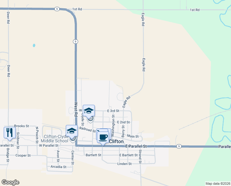 map of restaurants, bars, coffee shops, grocery stores, and more near 208 Berry Street in Clifton