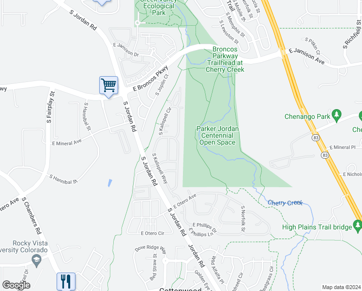 map of restaurants, bars, coffee shops, grocery stores, and more near 7940 South Kittredge Way in Englewood