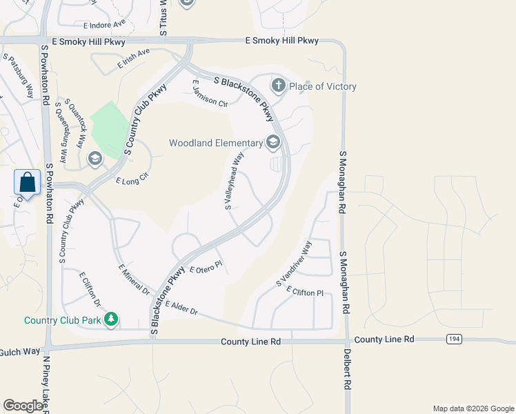 map of restaurants, bars, coffee shops, grocery stores, and more near 7949 South Blackstone Parkway in Aurora