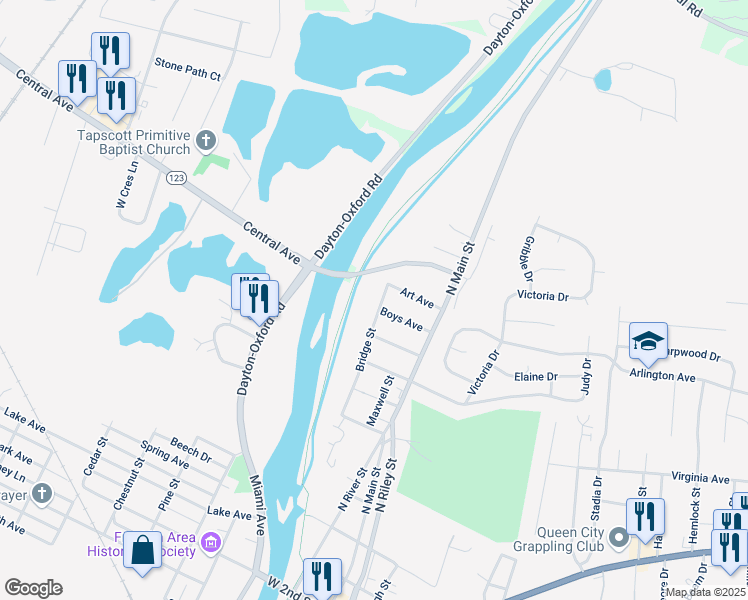 map of restaurants, bars, coffee shops, grocery stores, and more near 617 Bridge Street in Franklin