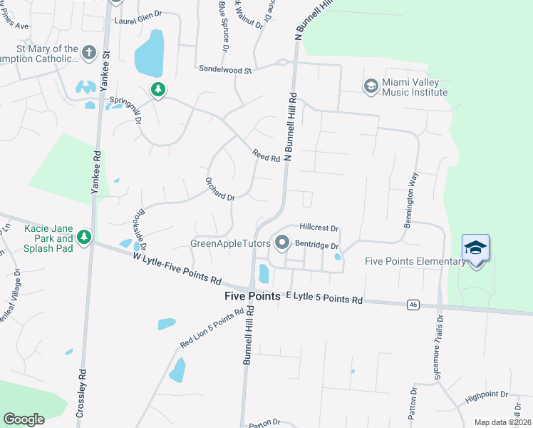 map of restaurants, bars, coffee shops, grocery stores, and more near 55 Copley Circle in Springboro