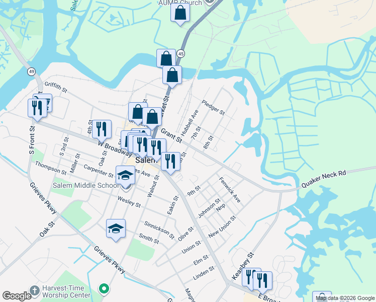 map of restaurants, bars, coffee shops, grocery stores, and more near 236 Grant Street in Salem