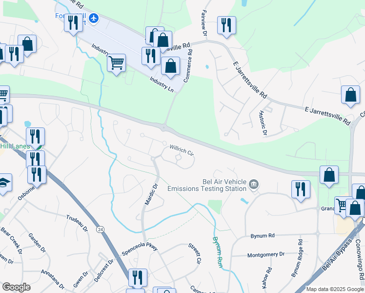 map of restaurants, bars, coffee shops, grocery stores, and more near 306M Willrich Circle in Bel Air North