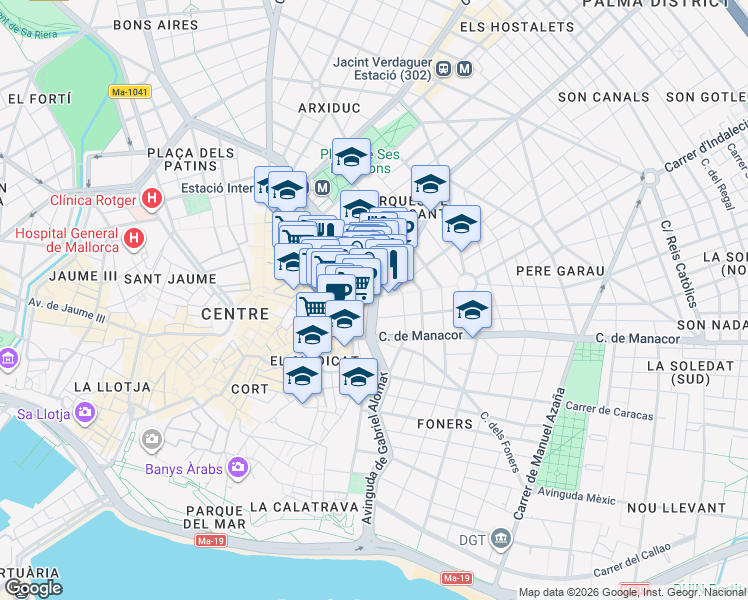 map of restaurants, bars, coffee shops, grocery stores, and more near in Palma