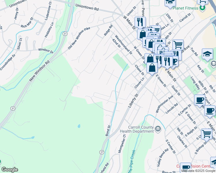 map of restaurants, bars, coffee shops, grocery stores, and more near 55 Goni Terrace in Westminster