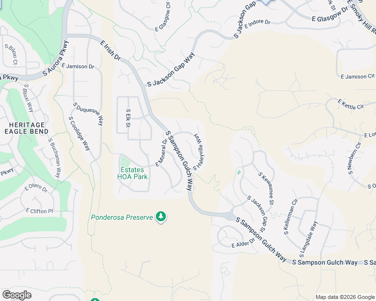 map of restaurants, bars, coffee shops, grocery stores, and more near 7900 South Grand Baker Street in Aurora
