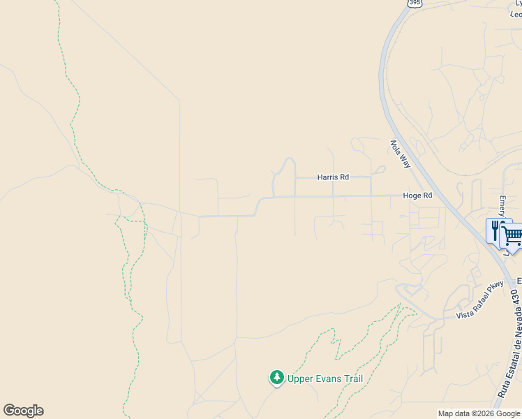 map of restaurants, bars, coffee shops, grocery stores, and more near 1040 Hoge Road in Reno