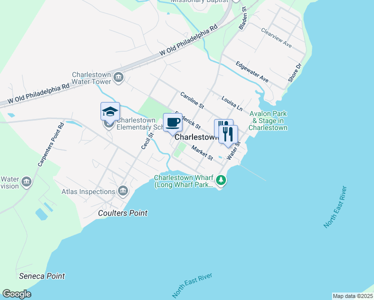 map of restaurants, bars, coffee shops, grocery stores, and more near 239 Market Street in North East