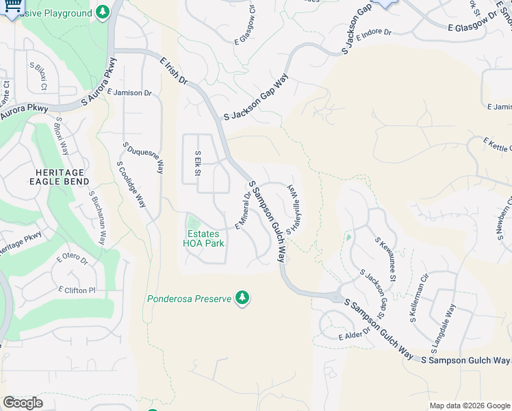map of restaurants, bars, coffee shops, grocery stores, and more near 7916 South Grand Baker Way in Aurora