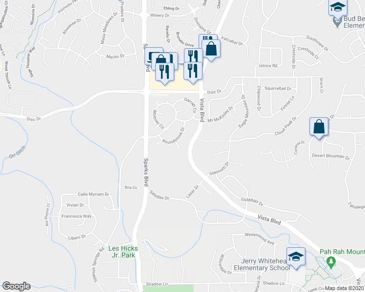 map of restaurants, bars, coffee shops, grocery stores, and more near 4347 Roundstone Court in Sparks