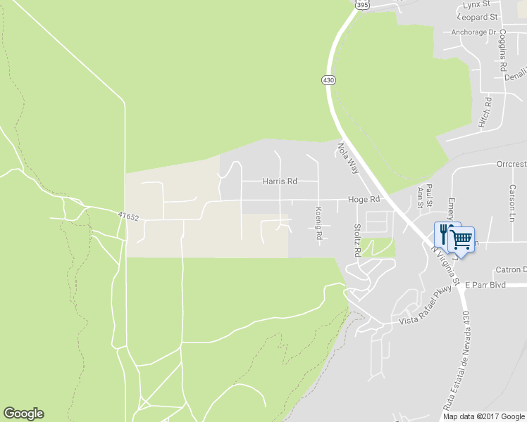 map of restaurants, bars, coffee shops, grocery stores, and more near 616 Hoge Road in Reno